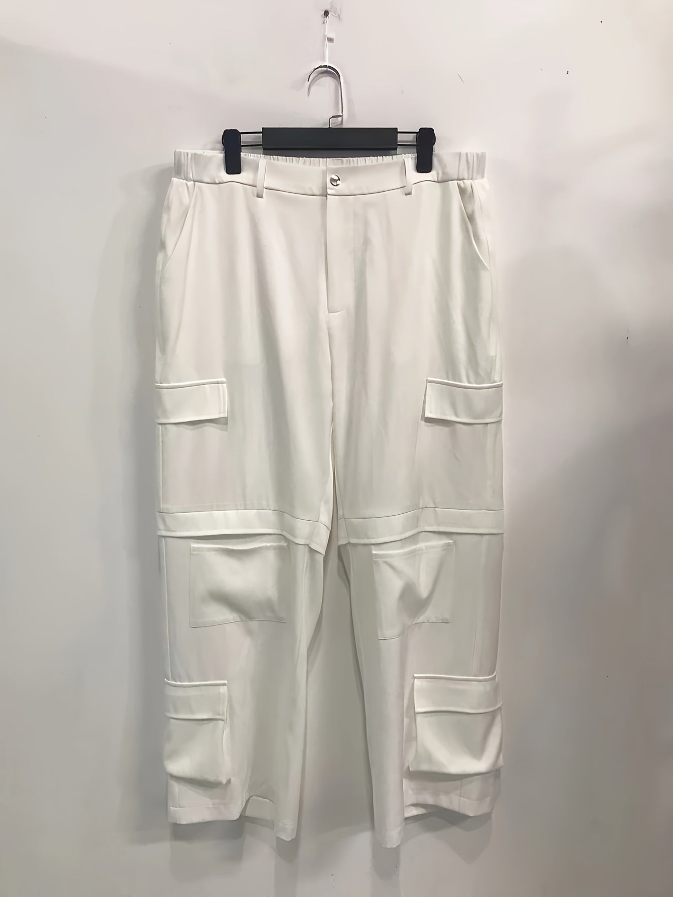  Solid High Rise Wide Leg Cargo Trousers