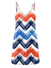  Brush Print Zipper Backless V Neck Mini Cami Dress