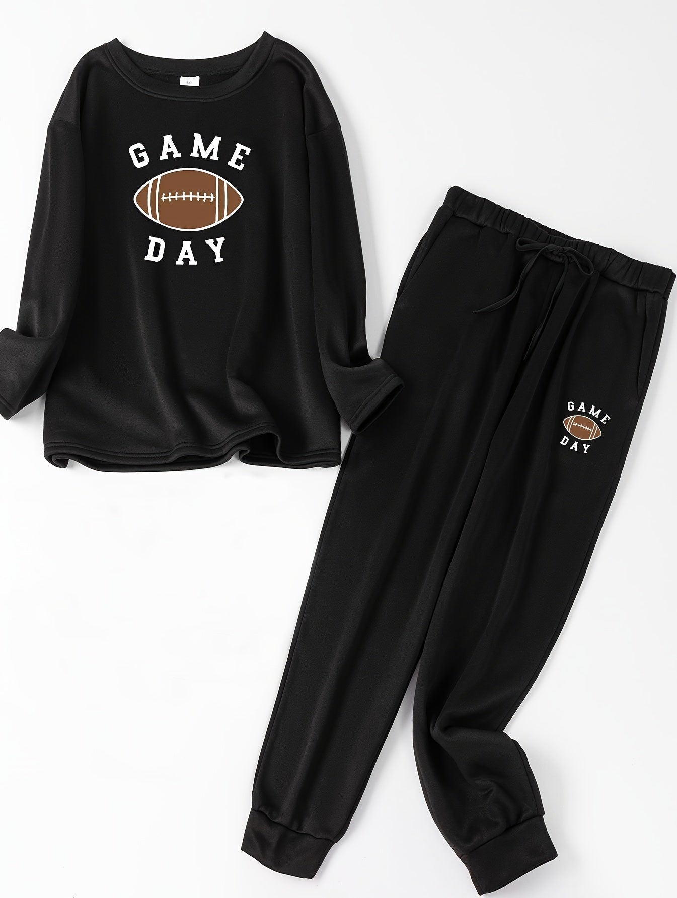  Rugby & Letter Print Fleece Lounge Set