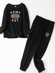  Rugby & Letter Print Fleece Lounge Set