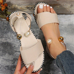 Women's Faux Pearl Ankle Strap Flat Sandals