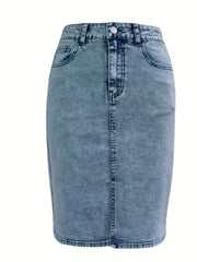High Stretch Denim Skirt with Split Pockets