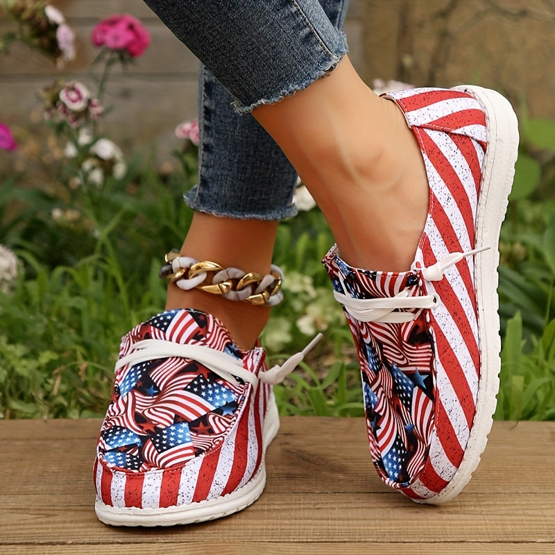 Women's Flag Canvas Loafers Soft Slip On Shoes