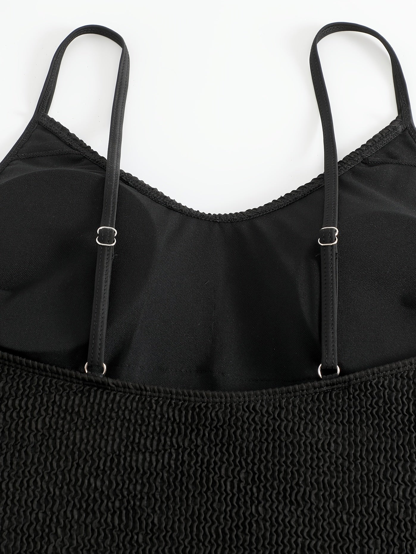  Solid Textured Scoop Neck One Piece Swimsuit