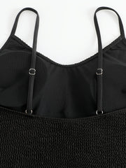  Solid Textured Scoop Neck One Piece Swimsuit