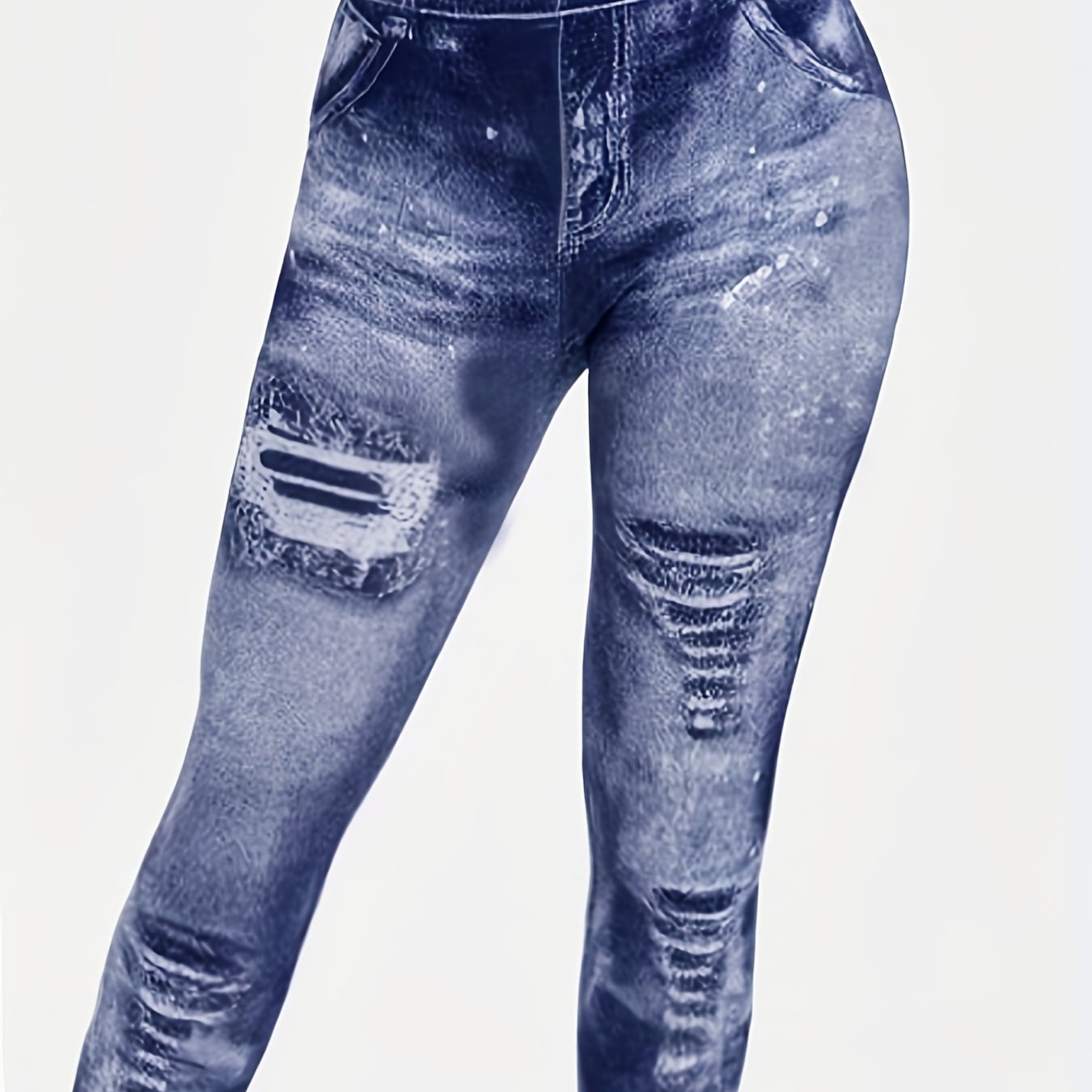  Denim Print Elastic High Rise Crop Leggings