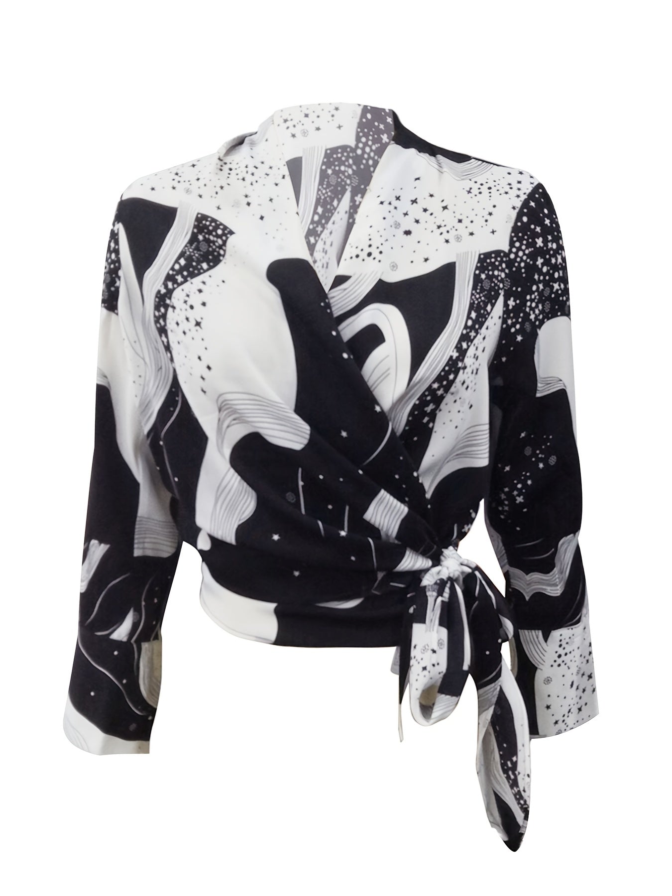  Colorblock Star Print Long Sleeve Blouse