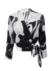  Colorblock Star Print Long Sleeve Blouse