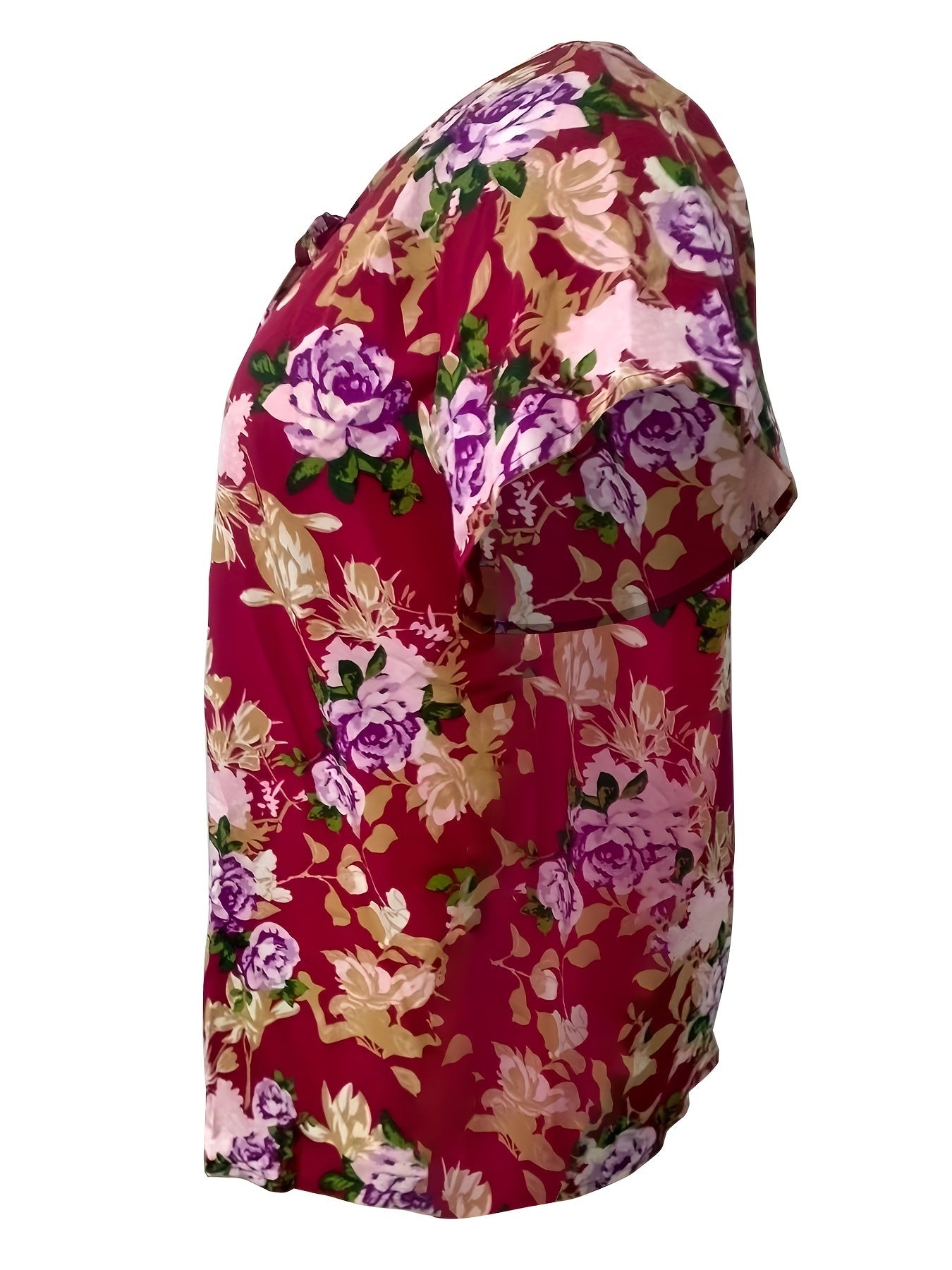  Floral Print Short Sleeve V Neck Bow Knot Blouse
