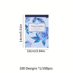 100 Sheets Garden Handbook Material Book Retro Flower Stickers