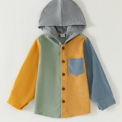 Boys Corduroy Hooded Jacket Long Sleeve Button Down for Spring Fall