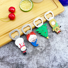 4pcs Xmas Tree Beer Bottle Opener Stainless Steel Multi-Function Silicone Grip