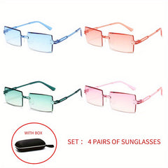 4 Pairs Rimless Sunglasses UV400 Sun Shades for Summer Beach Party