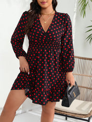  Dot Print Lantern Sleeve Smock Dress