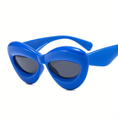 Y2K Inflated Cat Eye Sunglasses For Women Men Block Thick Lip Glasses