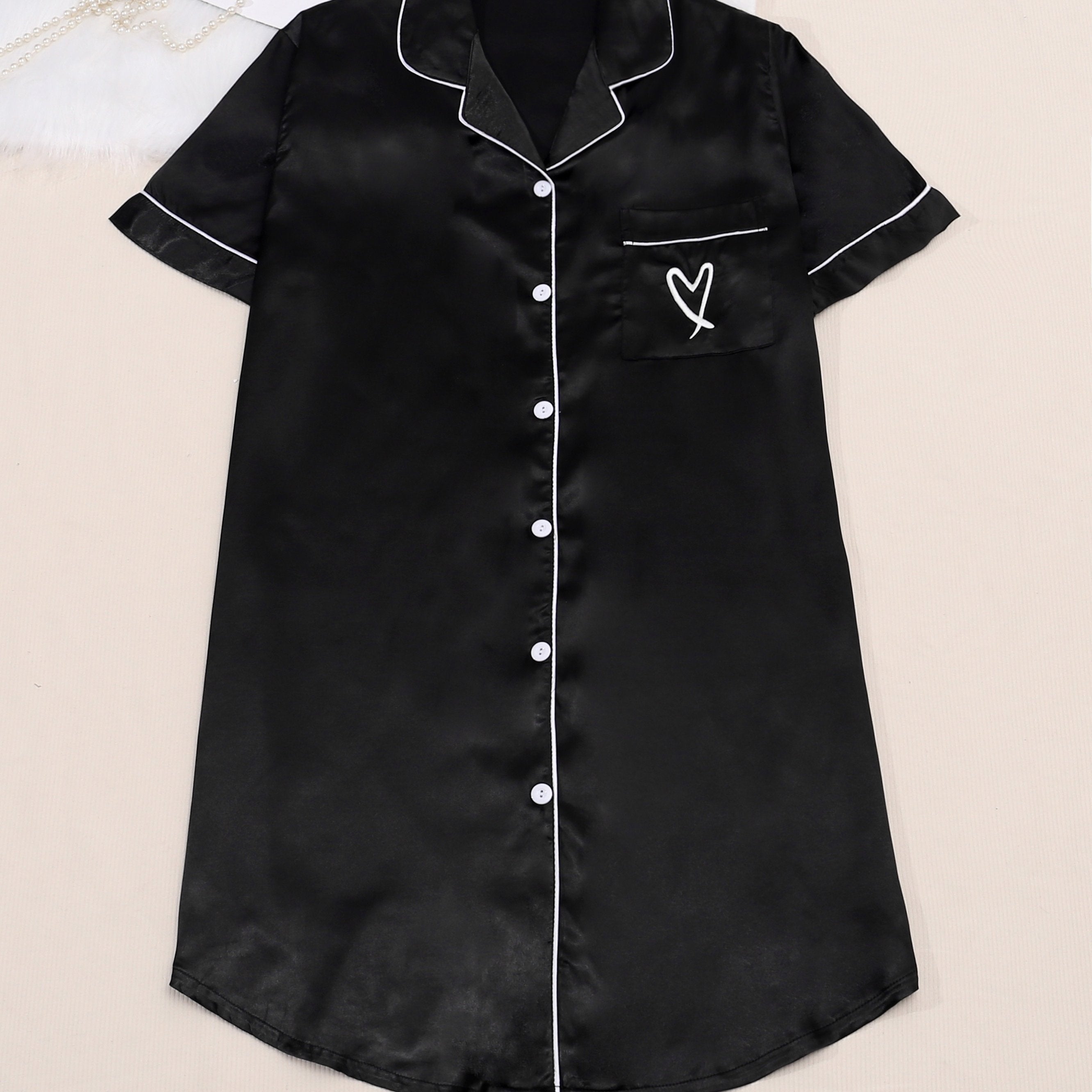  Satin Trim Short Sleeve Sleep Dress