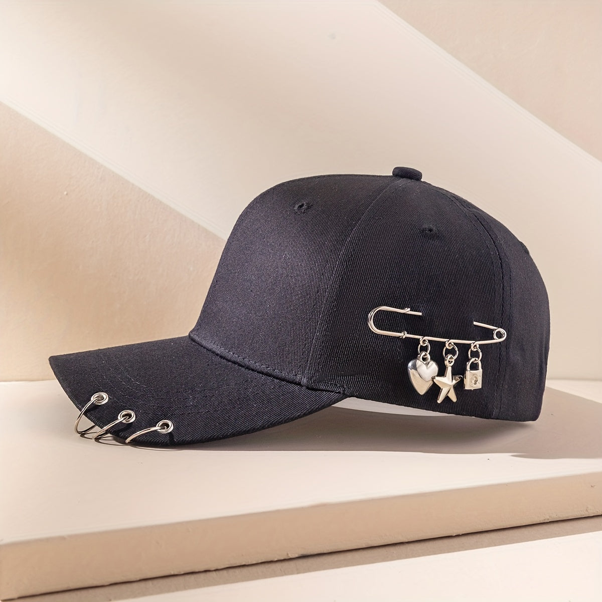 Horns Baseball Cap Hip Hop Ring Brooch Decor Unisex Sun Hat Adjustable Dad Hat