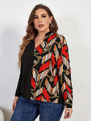  Colorblock Chain Print Long Sleeve Blouse