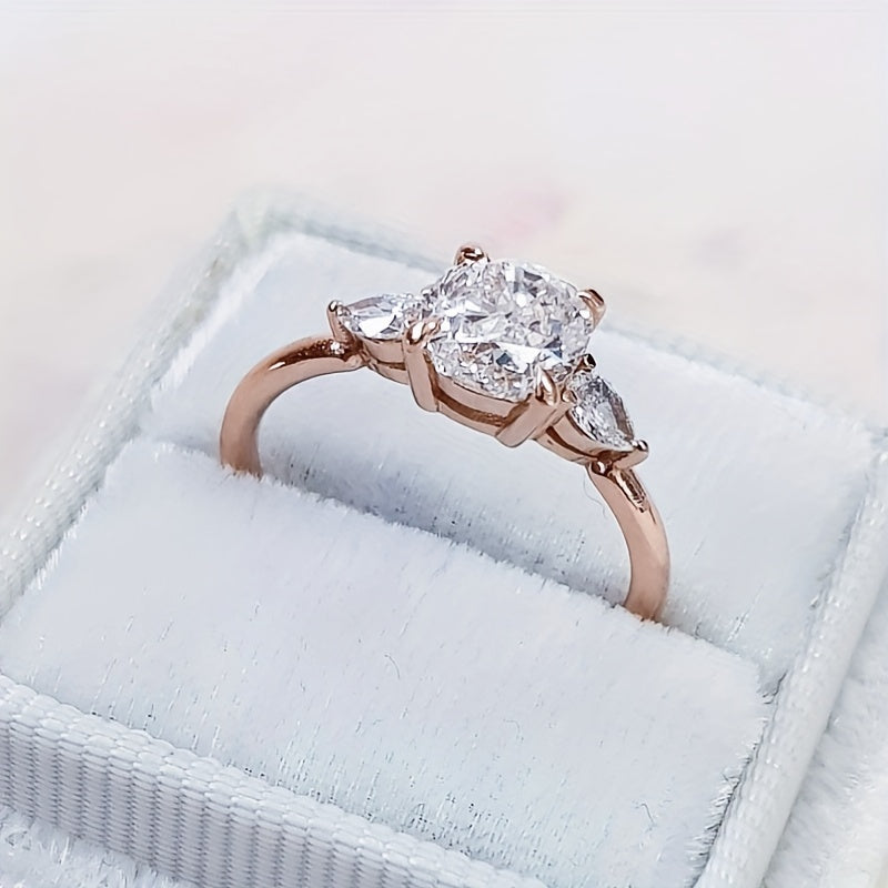 Zircon Decor Engagement Ring 1.30ct Rose Golden Wedding Anniversary Ring