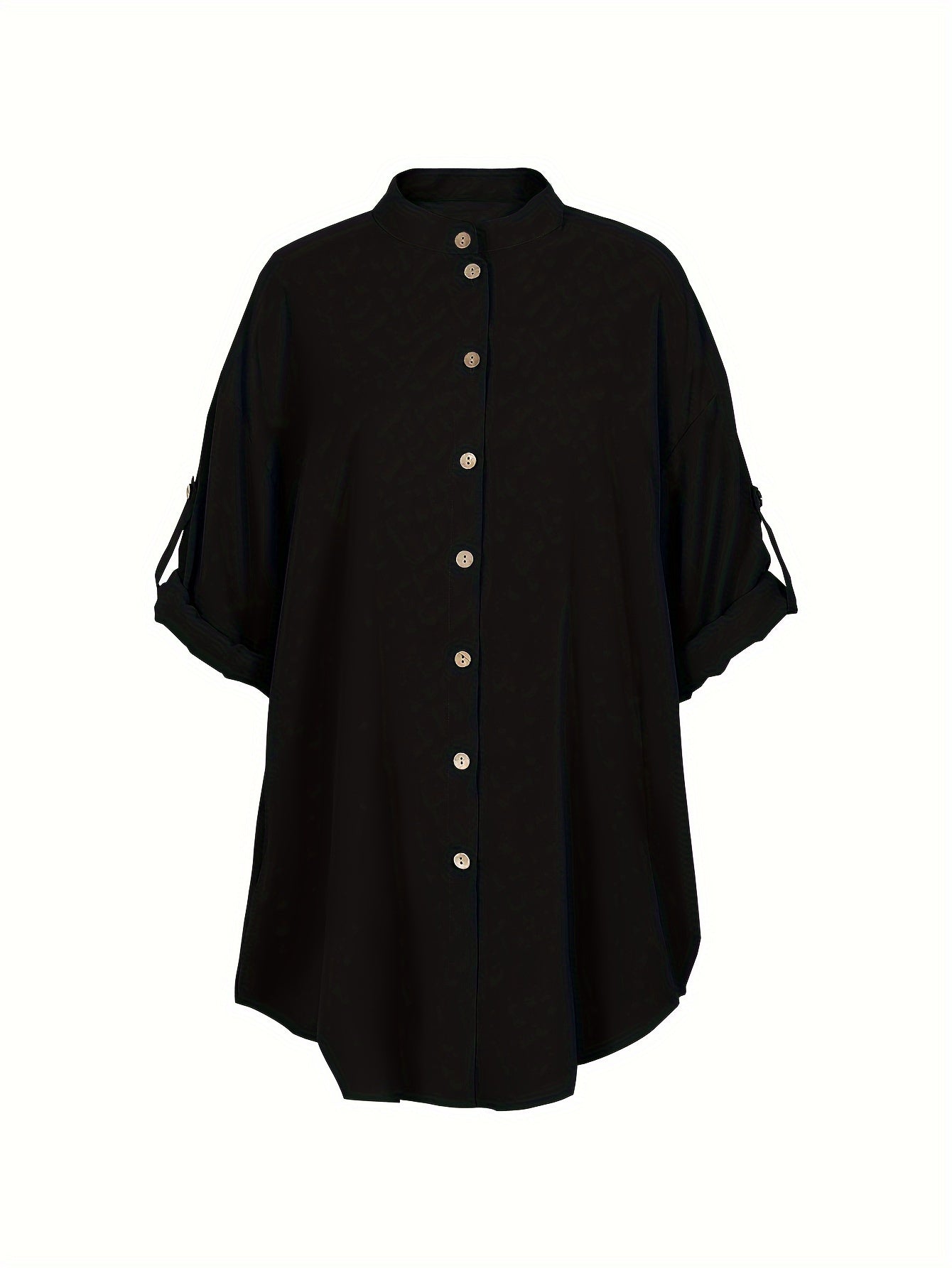  Solid Long Sleeve Button Up Blouse