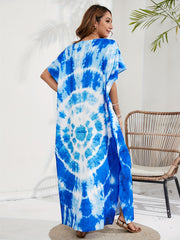 Boho Cover Up Spiral Tie Dye Print Kaftan Maxi Dress