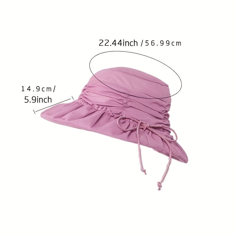 Ruched Lace Up Bucket Hat Foldable UV Protection Sun Hat