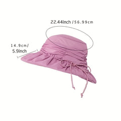 Ruched Lace Up Bucket Hat Foldable UV Protection Sun Hat