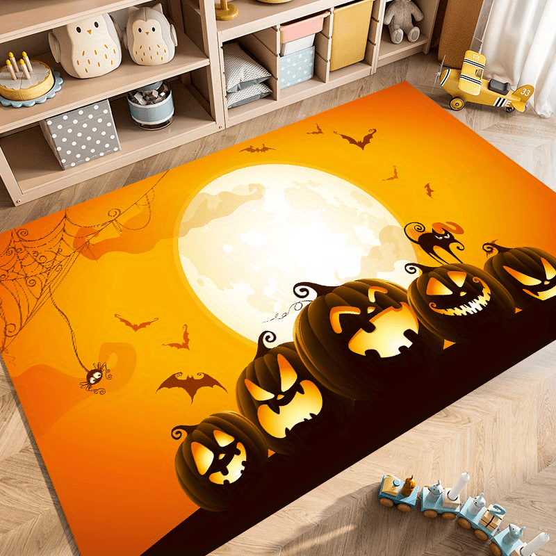 Pumpkin Lantern Print Area Rug Halloween Themed Floor Mat