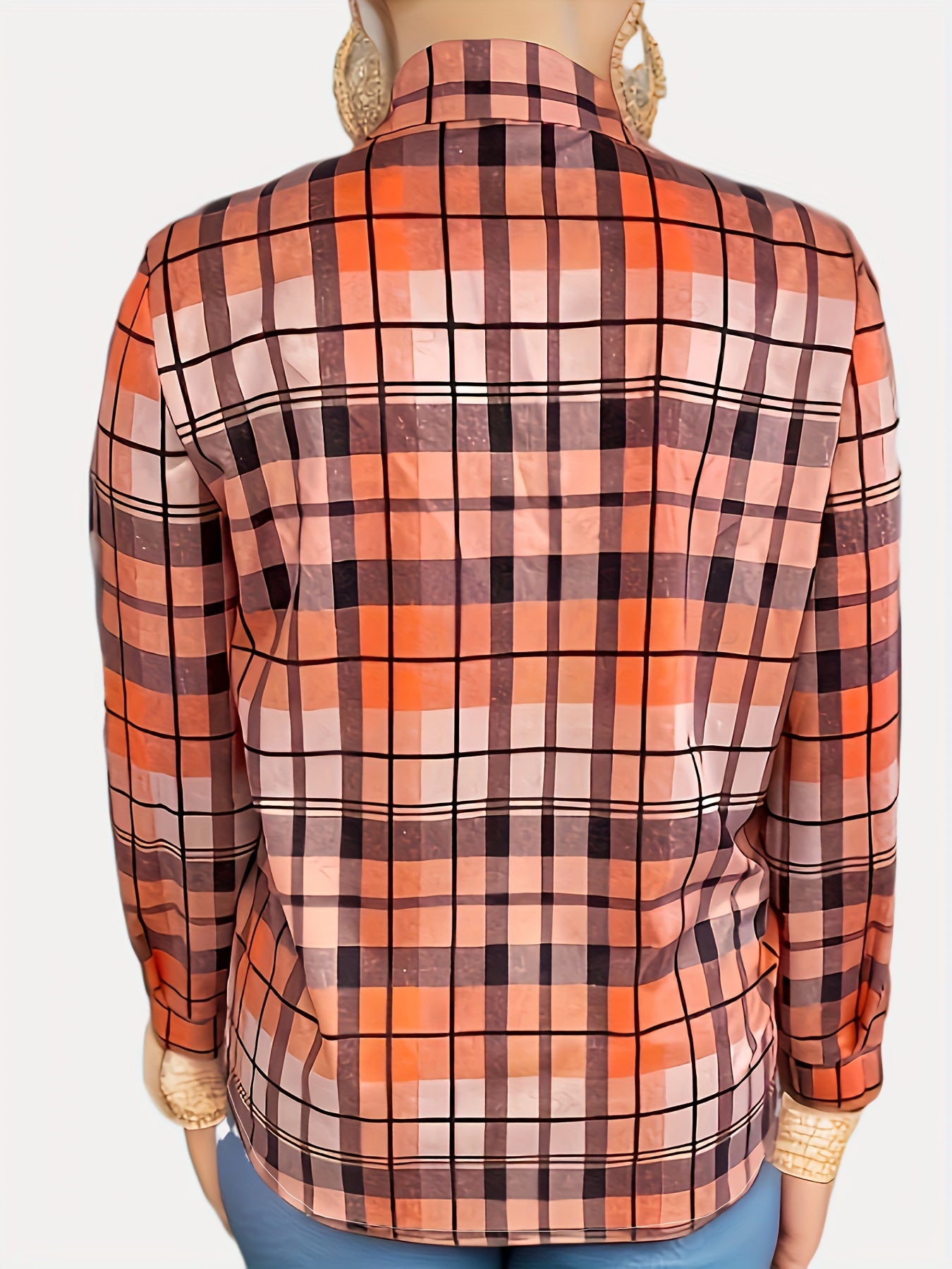  Plaid Print Long Sleeve Button Up Shirt Top
