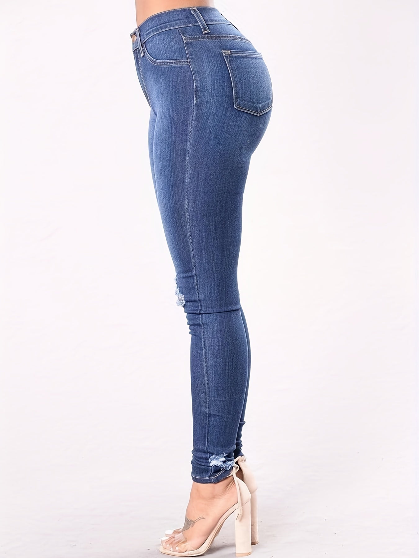  Ripped High Rise Skinny Jeans With Pockets