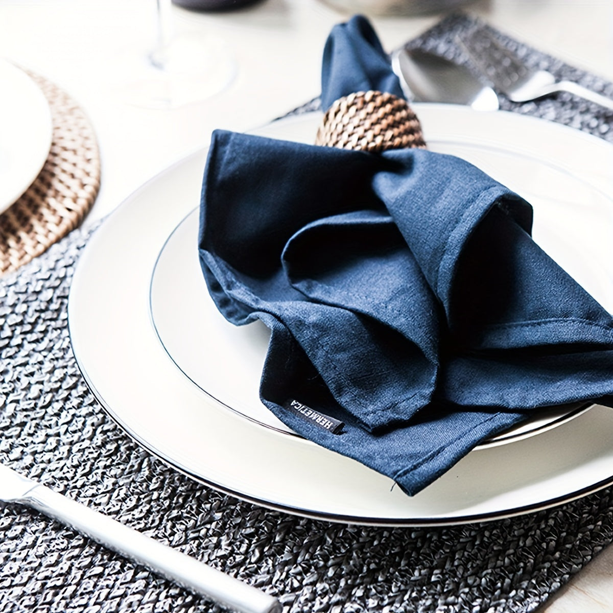6pcs Polyester Navy Napkin Cloth for Dining Table Decor