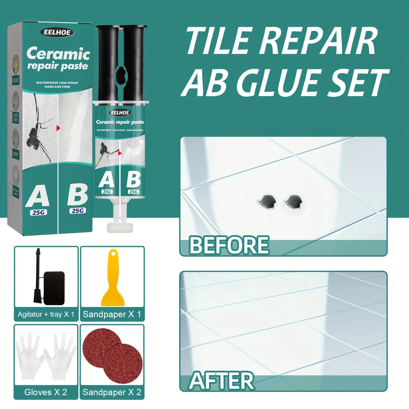 Ceramic Tile Repair AB Adhesive Set Metal Ceramic Tile Filling Crack Clogging