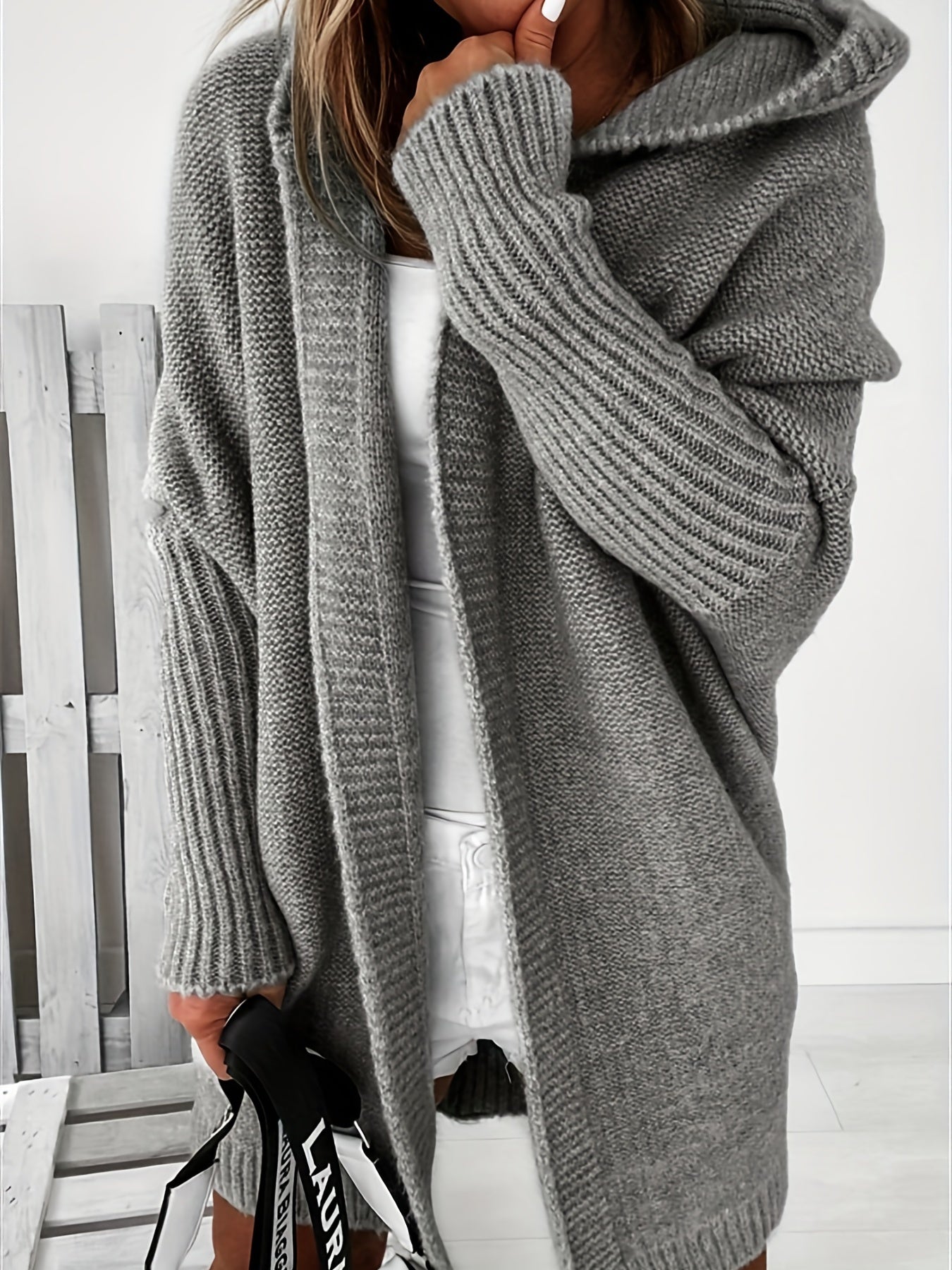  Solid Long Sleeve Hooded Cardigan