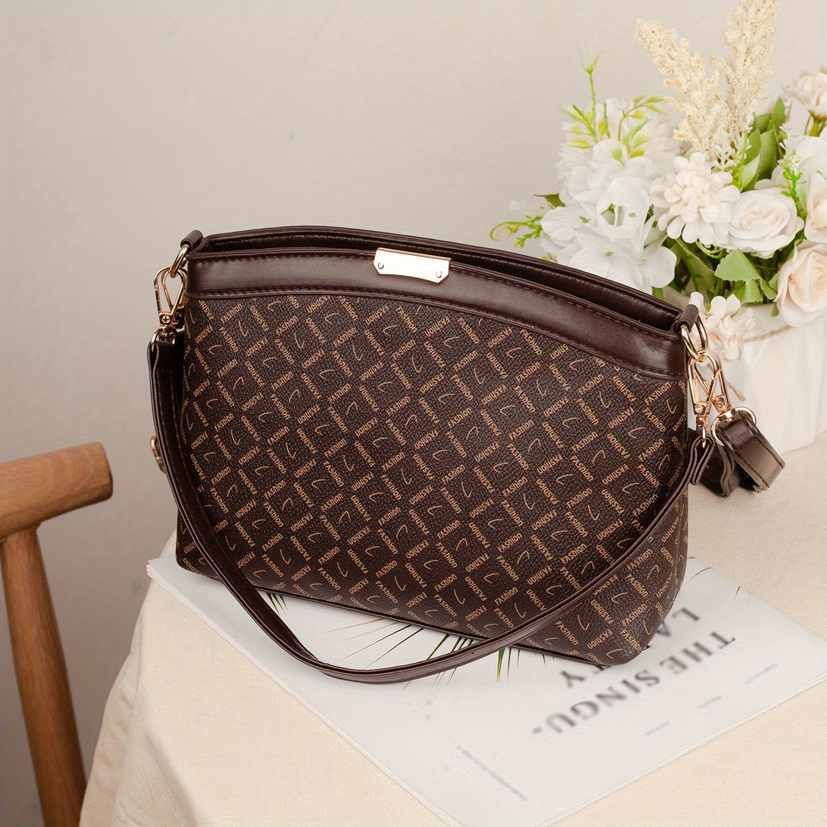 Retro Classic Print Crossbody Bag Vintage PU Leather Shoulder Bag