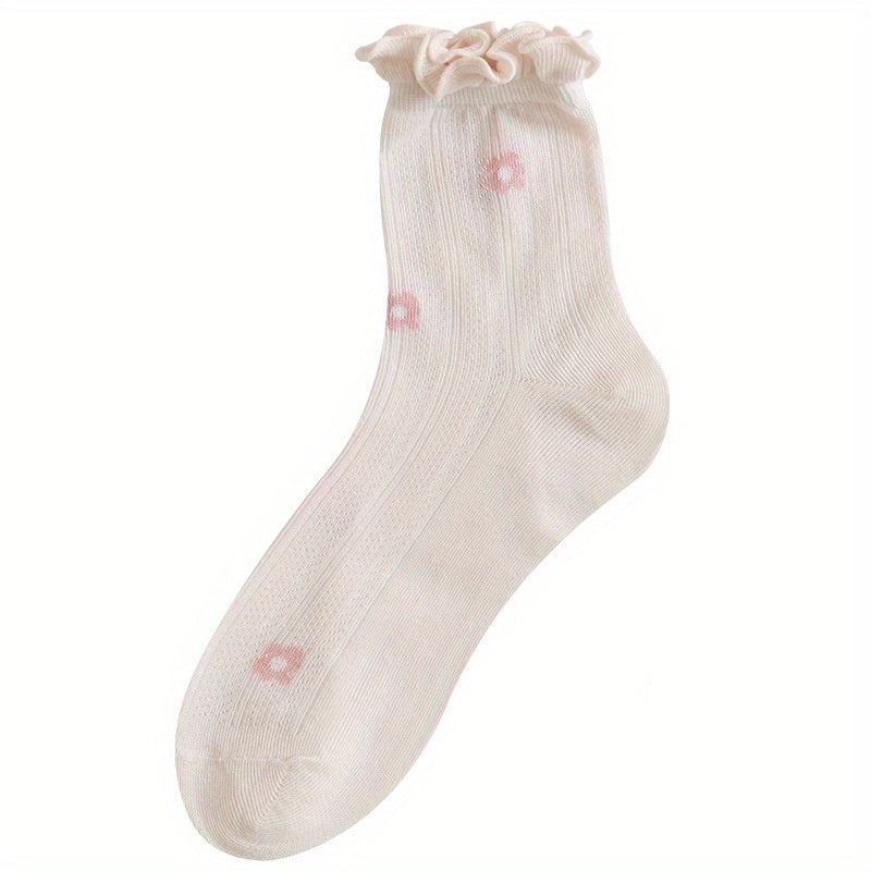 Floral Fruit Print Ruffle Socks Women's Stockings