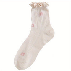 Floral Fruit Print Ruffle Socks Women's Stockings