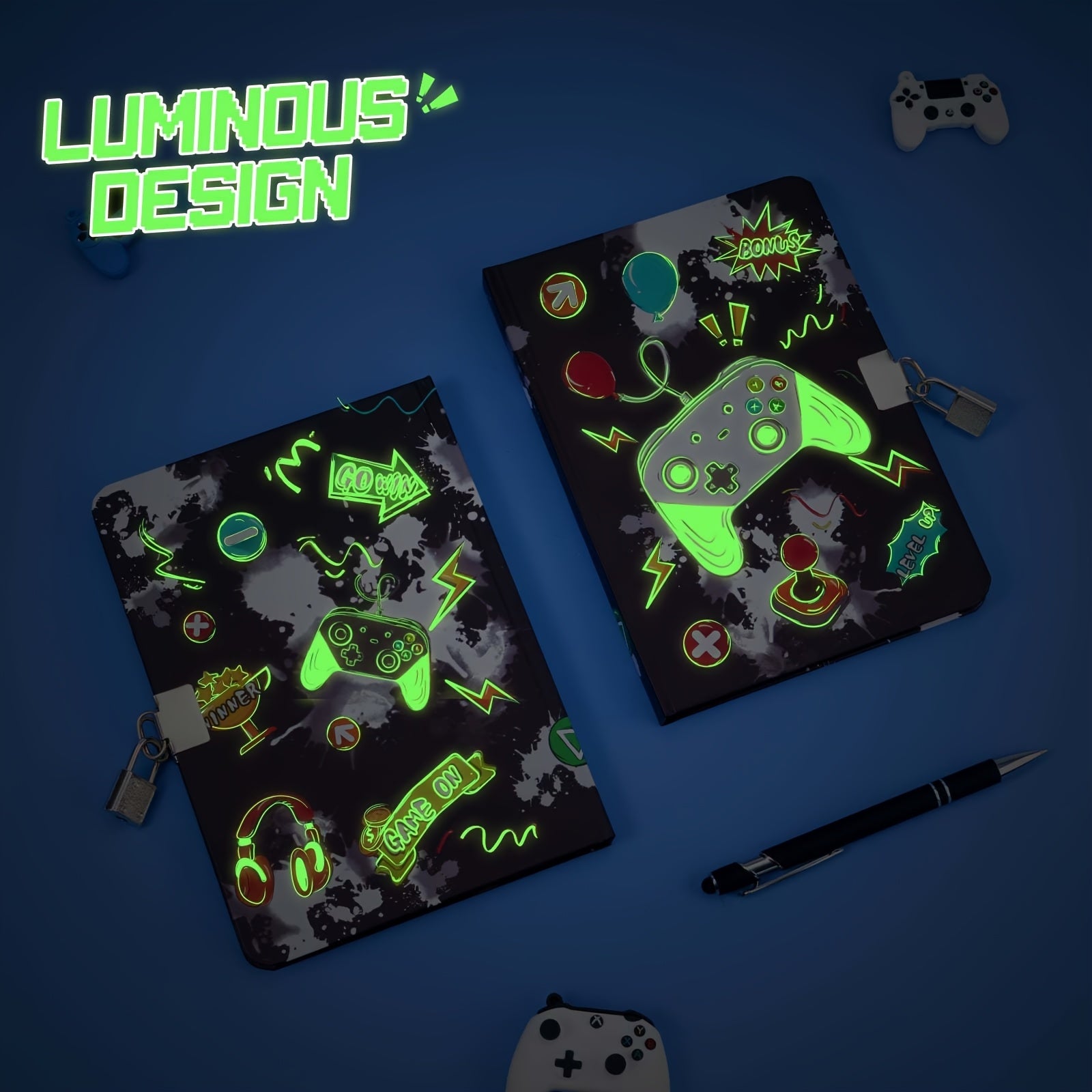 Luminous Hardcover A5 Journal Notebook Lockable Dotted Paper Gaming Controller B