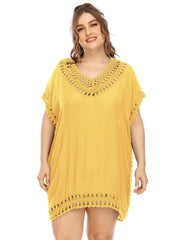  Crochet Cut Out V Neck Cover Up Dress