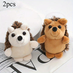 2pcs Hedgehog Plush Toys Keychain Soft Stuffed Animals Beige & Brown
