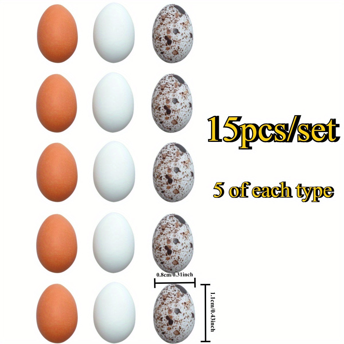 15pcs Faux Quail Eggs Beads Set Resin Artificial Eggs DIY Crafts Home Deco