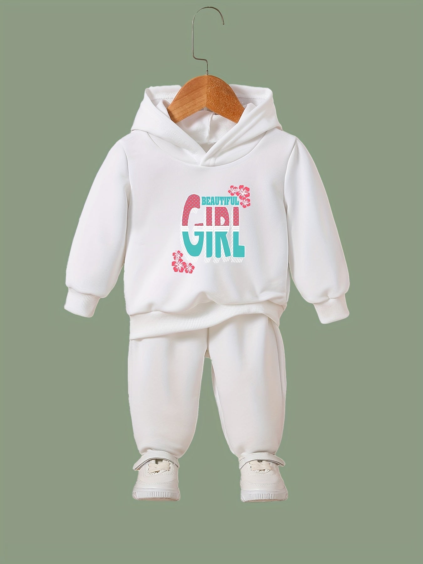 2pcs Girl Print Outfits Girls Hoodies Jogger Pants Set