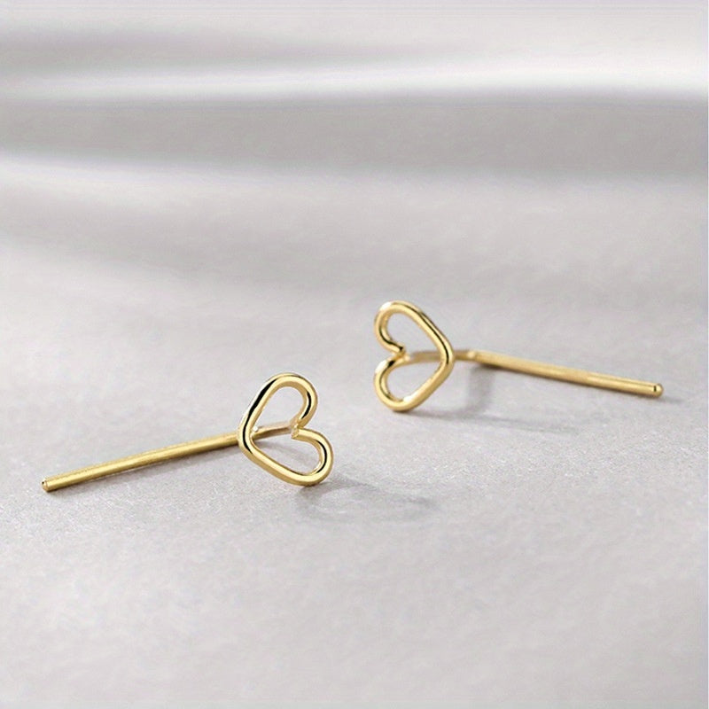 Hollow Heart Minimalist Stud Earrings Silver Plated Post Jewelry