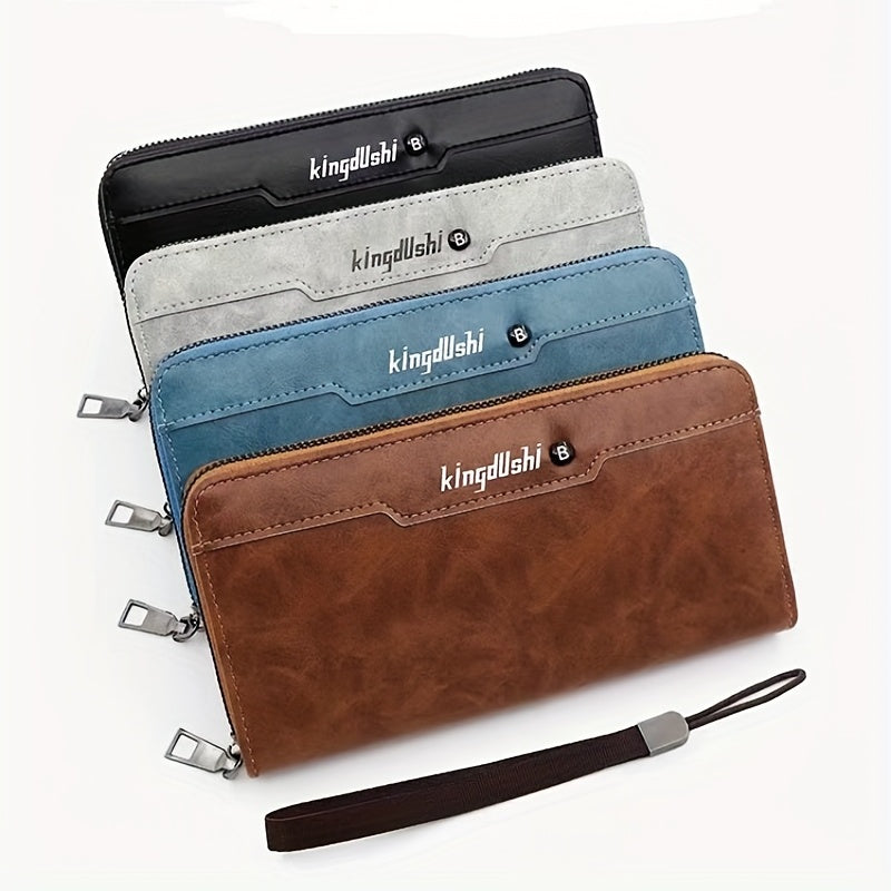 Men's Leather Zipper Business Clutch Bag Large Capacity Purse Wallet