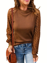  Casual Sweater Women's Plus Solid Lace Long Sleeve Knit Top