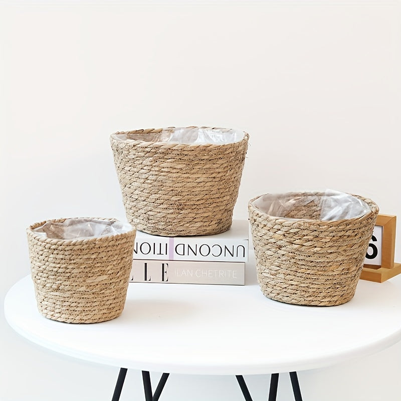 Straw Woven Storage Basket Flower Pots Plant Container Indoor & Outdoor