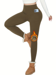 Women's Thermal Fleece Lined High Waist Yoga Leggings With Pocket