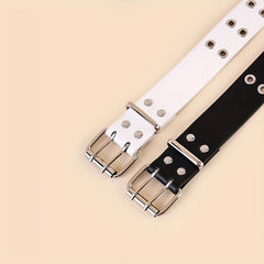 Punk Eyelet Belt Double Pin Buckle PU Belt 2pcs Set