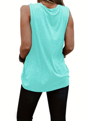 Coconut Tree & Letter Print Tank Top Sleeveless Crew Neck Casual Top