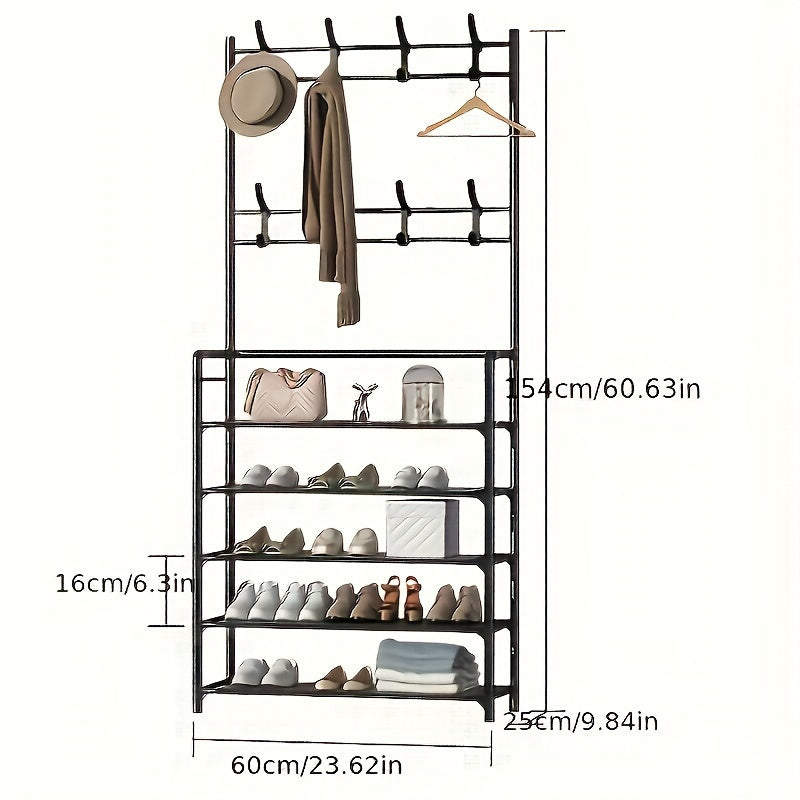 Coat Rack Shoe Storage Shelf Vertical Hanging Clothes Stand