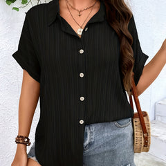 Textured Batwing Sleeve Button Up Blouse